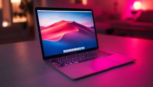 MacBook Wallpaper: Aesthetic Laptop Background with Pink Lighting Effects