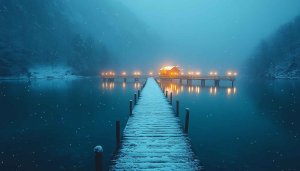 Winter Lake Wallpaper: Snowy Landscape Desktop Background in 4K