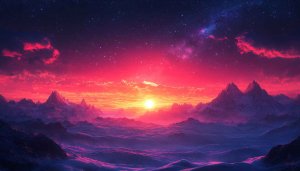Mountains Sunset Galaxy Wallpaper, Landscape Wallpaper, Aesthetic Wallpaper, 4k Wallpaper