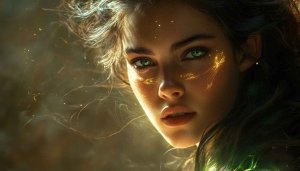 Fantasy Girl Wallpaper: Enchanting Green Eyes, Sparkles and Artistic Beauty