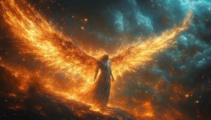 Fiery Angel Wallpaper: High-Resolution Celestial Being in Flames
