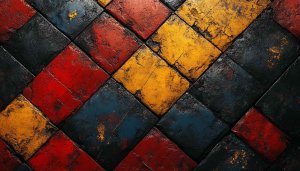 Abstract Textured Tile Wallpaper: Red, Yellow, Black, 4k, HD
