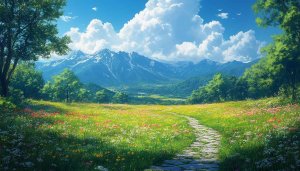 Mountain Meadow Wallpaper: Nature Scenery, Landscape View, 4K Images