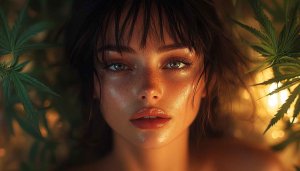Girl and Weed Wallpaper, Cannabis Plant Portrait, Aesthetic 4K Image