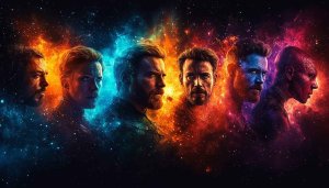 Marvel Avengers Wallpaper, Superhero Artwork, Cosmic Background, Sci-Fi Aesthetic