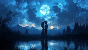 Romantic Couple Under Moonlight Scenery Wallpaper For Desktop, Mobile