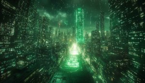 Cyberpunk City Wallpaper, Green Aesthetic, 4k, Laptop, Desktop