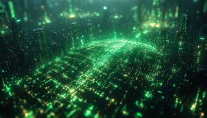 Green Tech Abstract Cityscape, Futuristic Glowing City Wallpaper