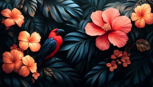 Tropical Wallpaper: Parrot, Hibiscus Flower HD Wallpaper for Desktop
