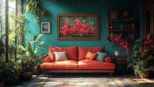Cozy Home Interior Wallpaper, Living Room Wallpaper, Plant Wallpaper