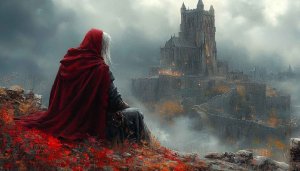 Fantasy Castle Wallpaper: Medieval Architecture, Red Hood, 4K Wallpaper