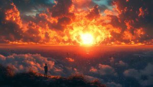 Fiery Sky Wallpaper, Sunrise Cityscape View, Aesthetic Desktop Background