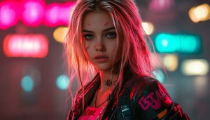 Cyberpunk Girl Wallpaper, Futuristic Portrait, Neon Lights, HD, 4K
