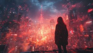Cyberpunk City Wallpaper, Red Neon, Futuristic Cityscape, 4k Wallpaper