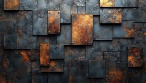 Rustic Metal Plate Wallpaper: Dark Industrial Texture for Desktop