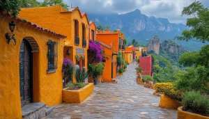 Orange Buildings Landscape Wallpaper, Mountain Scenery Wallpaper for Desktop
