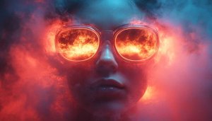 Abstract Girl Wallpaper, Fire Sunglasses, Unique Aesthetic Background