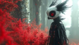 Fantasy Creature Wallpaper: Forest, Owl, Dark Art, Red Flowers