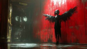 Horror Angel Wallpaper, Dark Angel, Red Wall Background, 4k Wallpaper