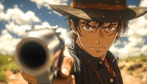 Anime Cowboy Wallpaper: Gunslinger Art, Western Style, Aesthetic Background