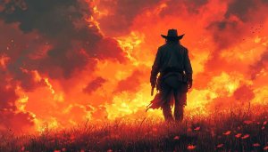 Fiery Sky Cowboy Wallpaper, Western Theme Art Wallpaper