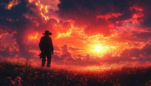 Cowboy Sunset Wallpaper, Western Theme, Red Sky, 4K Wallpaper