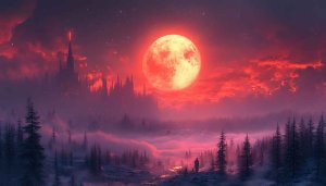Blood Moon Wallpaper: Fantasy Landscape, Forest, Castle, Desktop Backgrounds
