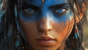 Avatar Wallpaper: Neytiri-Inspired Female Portrait, Blue Face Paint Art