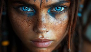 Avatar Wallpaper: Woman with Freckles and Piercing Blue Eyes