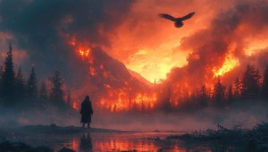 Burning Forest Wallpaper, Eagle, Man - Fantasy Scenery Image