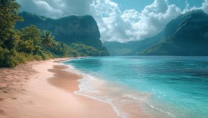 Tropical Beach Wallpaper: Ocean, Sand, Mountain Views for Desktop