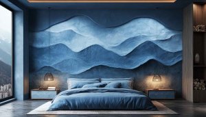 Blue Mountain Themed Bedroom Wallpaper, 4K Bedroom Interior Wallpaper