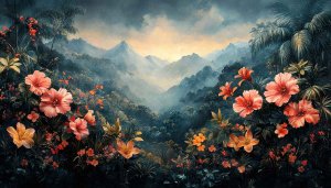 Tropical Landscape Wallpaper: Mountain, Flower Scenery for Desktop, Laptop, 4K