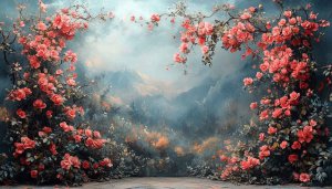 Floral Landscape Painting Wallpaper, Roses, Garden, Nature, 4k Wallpaper