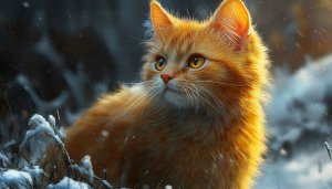 Winter Cat Wallpaper: Orange Tabby Kitten in Snow 4K