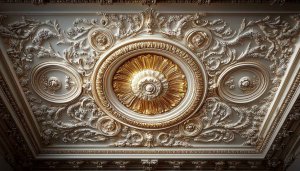 Ornate Ceiling Wallpaper, Gold Detail, Baroque Decor, 4k Wallpaper