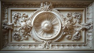 Ornate Plasterwork Wallpaper, Decorative Ceiling Art, Aesthetic Architecture Design