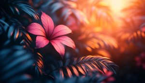 Tropical Flower Wallpaper: Pink Petals and Exotic Foliage for Desktop