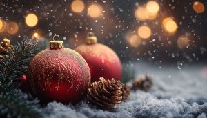 Festive Christmas Ornament Wallpaper, Snowy Winter Holiday Background