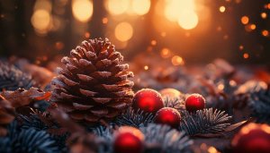 Christmas Wallpaper: Pine Cone and Ornament Festive Desktop Background