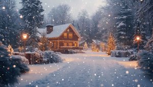 Cozy Cabin Christmas Wallpaper, Winter Snow Scenery Wallpaper 4K