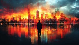 Cityscape Wallpaper, Abstract Skyline Art, Urban Reflection 4K Wallpaper