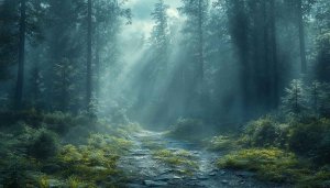 Mystical Forest Wallpaper: Sun Rays Through Trees, Nature Scenery