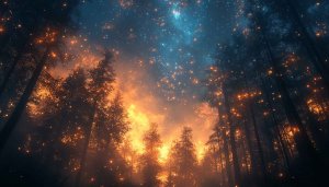 Fantasy Forest Wallpaper: Enchanted Night Sky, Magical Tree Landscape