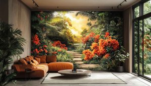 Tropical Garden Wallpaper, Nature Wallpaper, Landscape Wallpaper, Living Room Wallpaper