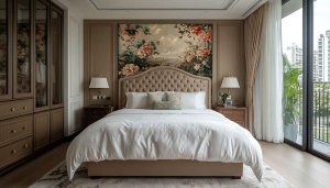 Bedroom Wallpaper: Floral Design, Luxury Interior, Aesthetic Room Decor