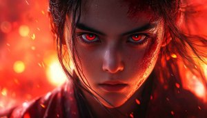 Anime Girl Wallpaper: Red Eyes, Intense Look, Stunning Anime Art