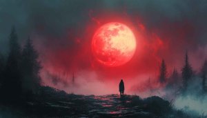 Red Moon Fantasy Wallpaper, Dark Forest Scenery, 4k Desktop Background