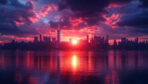 Sunset Cityscape Wallpaper, Skyline Silhouette Desktop Background, 4k Wallpaper