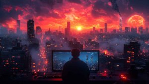 Cyberpunk Cityscape Wallpaper | Futuristic City | Red Sky Wallpaper
